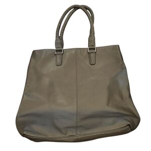 Margot Green Taupe Leather Shoulder Tote Bag Braided Straps